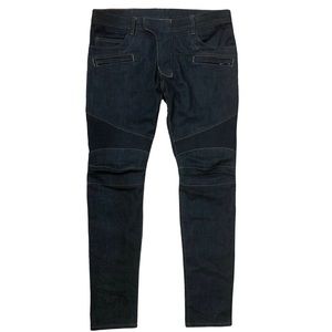 BALMAIN Men’s Moto Biker Dark Wash Jeans